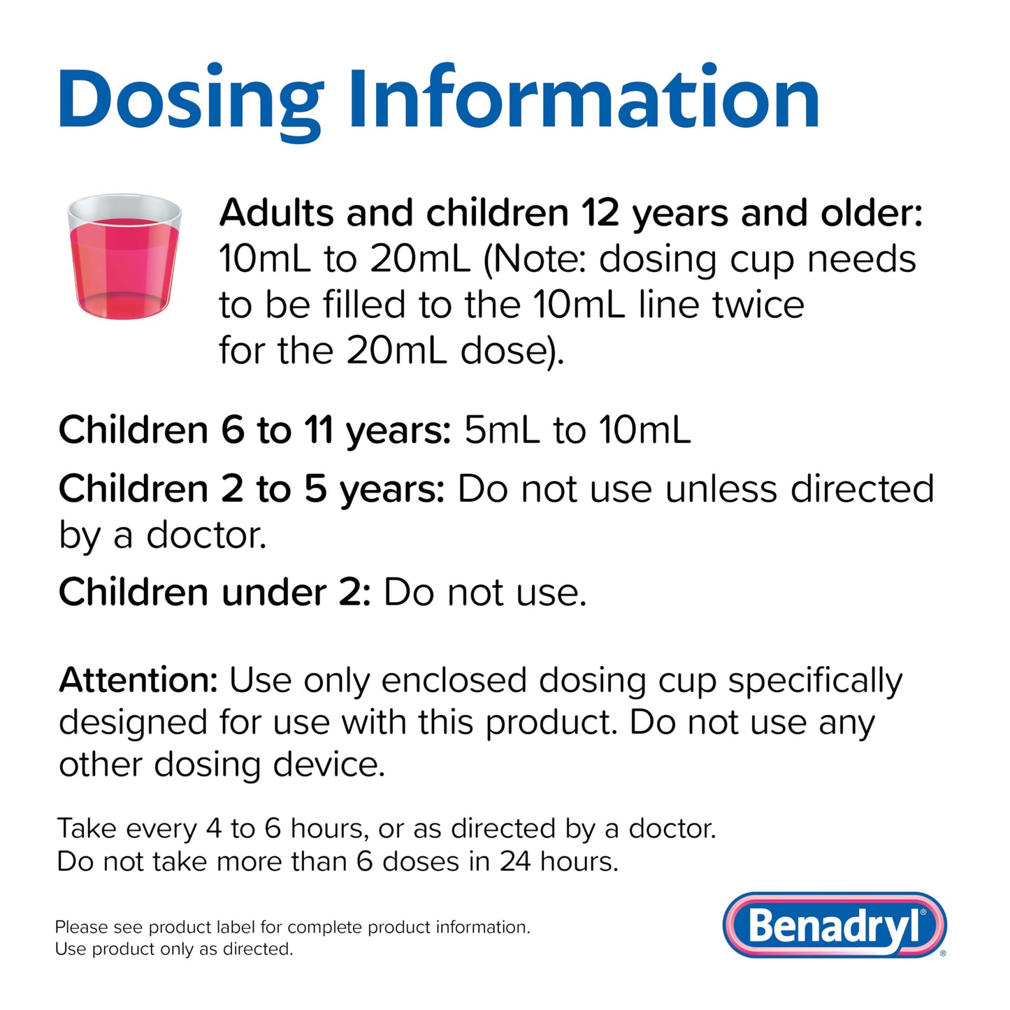 Benadryl fast absorbing liquid allergy relief for adults dosage cup