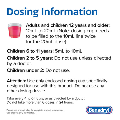 Benadryl fast absorbing liquid allergy relief for adults dosage cup