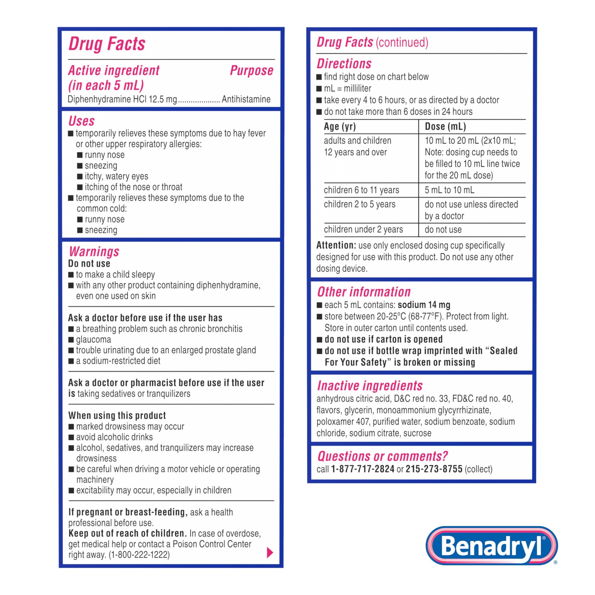 Benadryl authentic wild cherry flavored antihistamine liquid solution