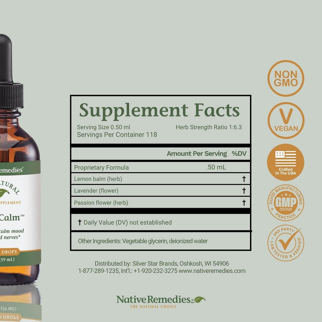 Native Remedies PureCalm daily wellness herbal supplement back label