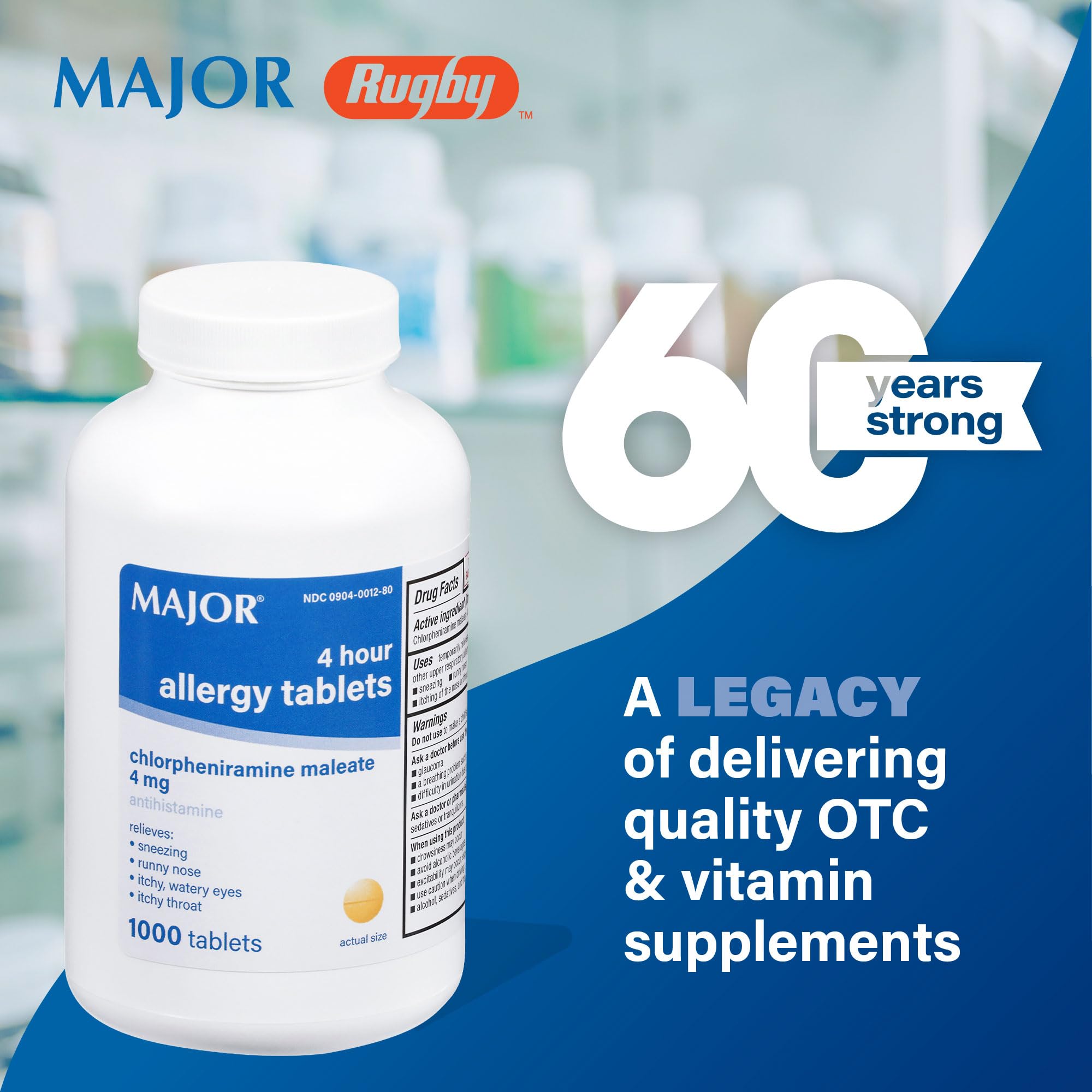 Chlorpheniramine maleate four milligram antihistamine bulk one thousand count bottle