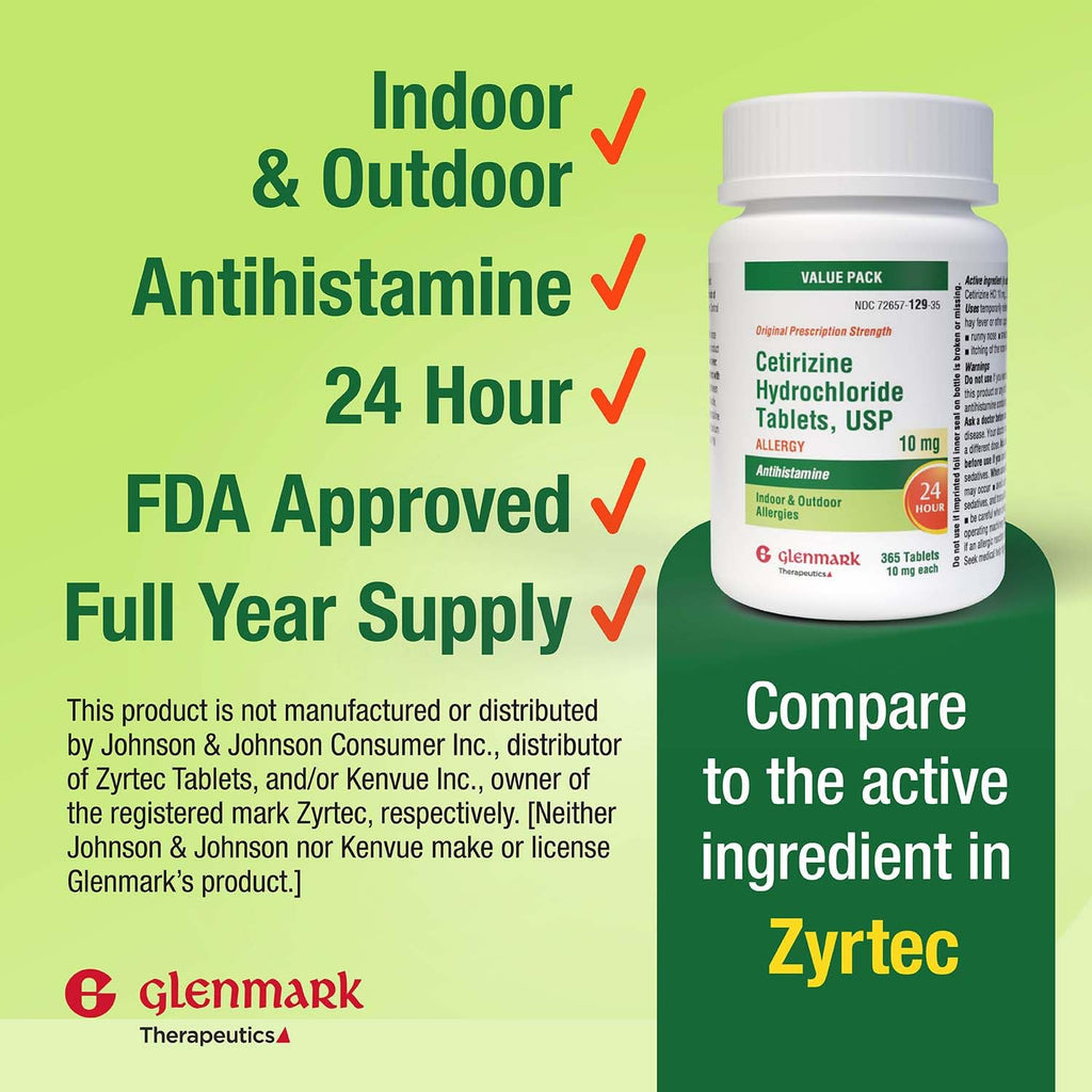Glenmark 24 hour allergy relief bottle for runny nose and itchy eyes symptoms