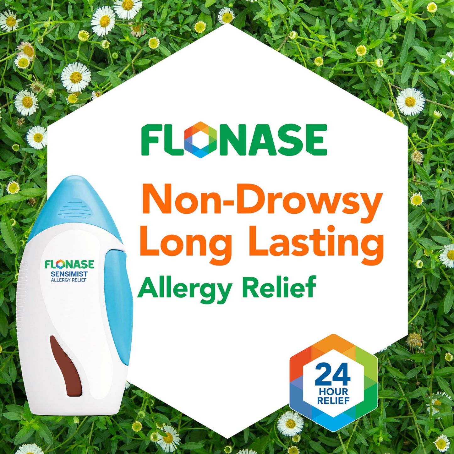 Flonase Sensimist non drowsy 24 hour allergy mist bottle showing side trigger mechanism