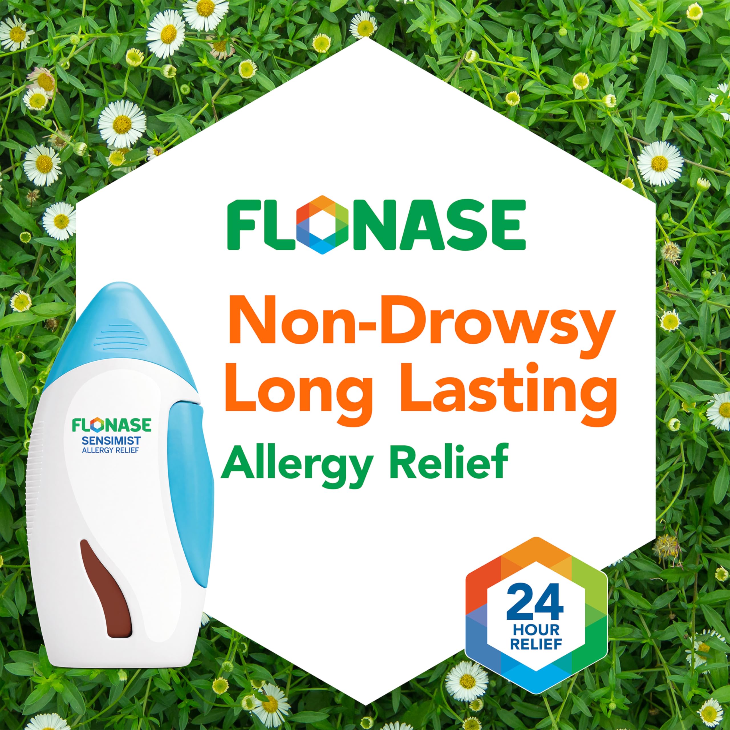 Flonase Sensimist non drowsy 24 hour allergy mist bottle showing side trigger mechanism