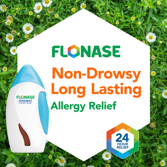 Flonase Sensimist non drowsy 24 hour allergy mist bottle showing side trigger mechanism