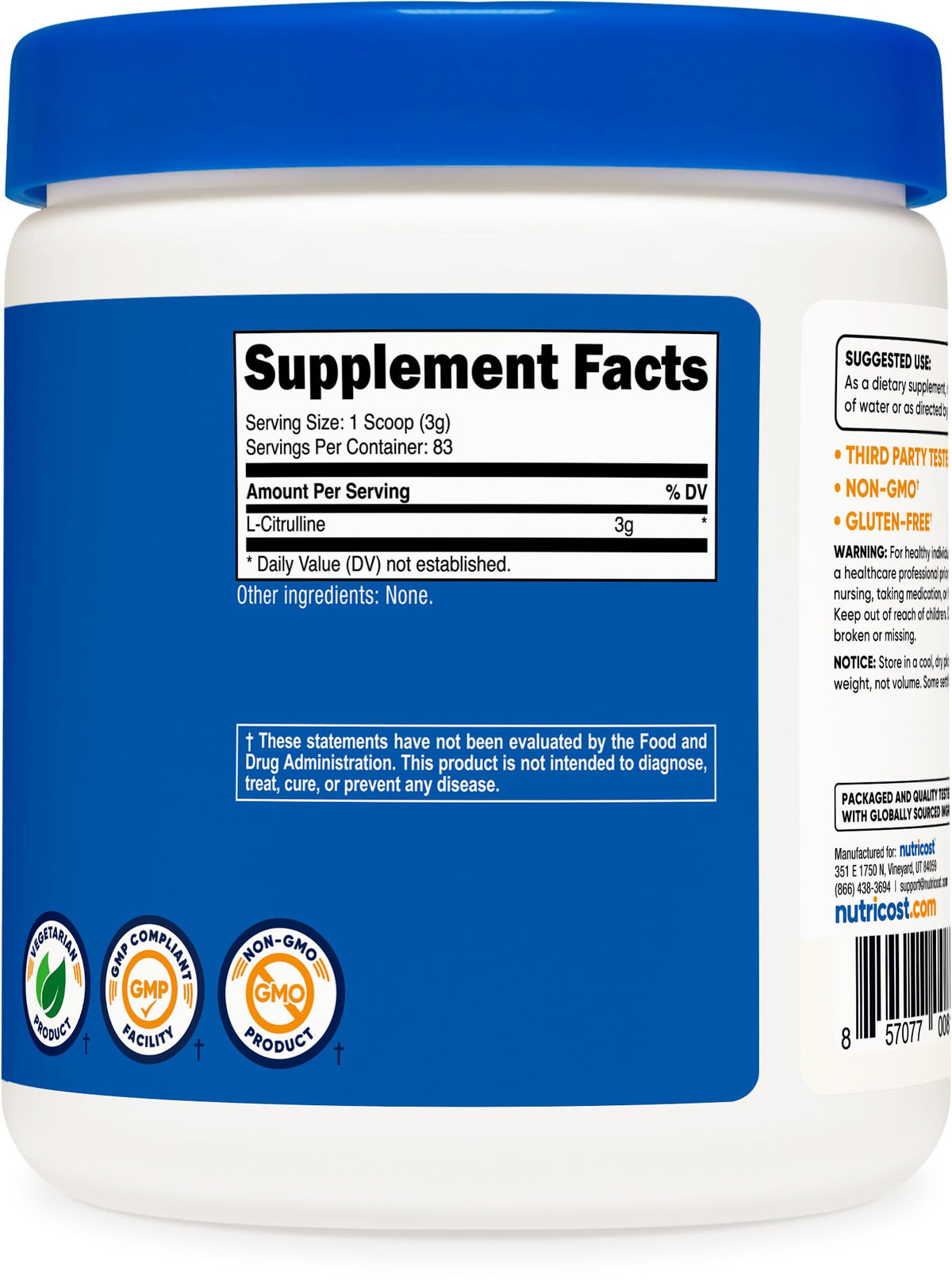Nutricost L-Citrulline pre-workout supplement packaging