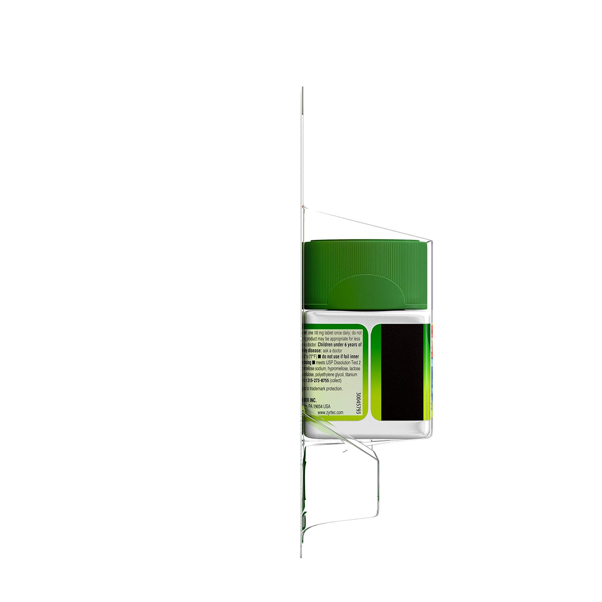 Zyrtec 24 hour prescription strength antihistamine package back view displaying usage instructions