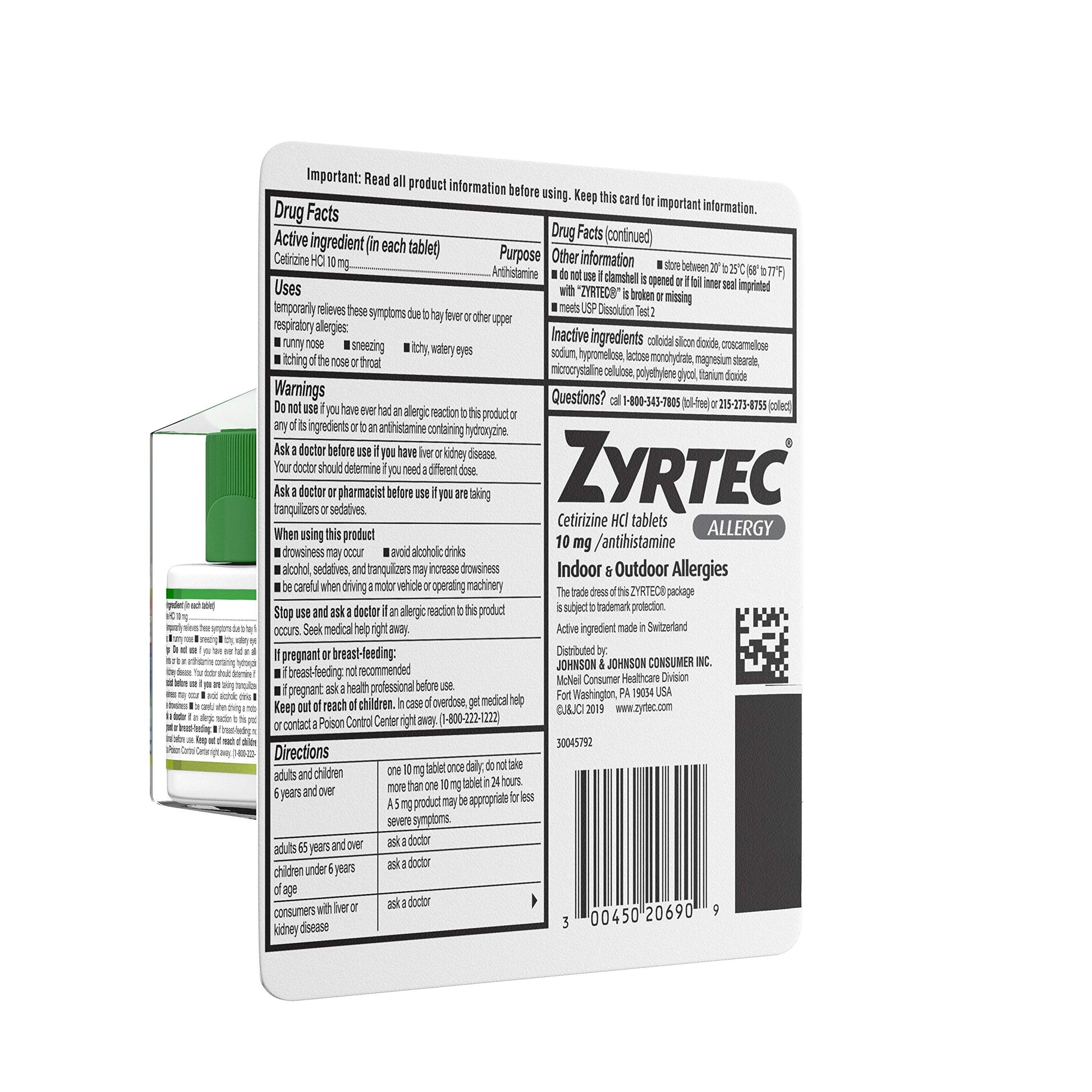 Premium USA imported Zyrtec allergy defense 90 tablets value size for daily respiratory support