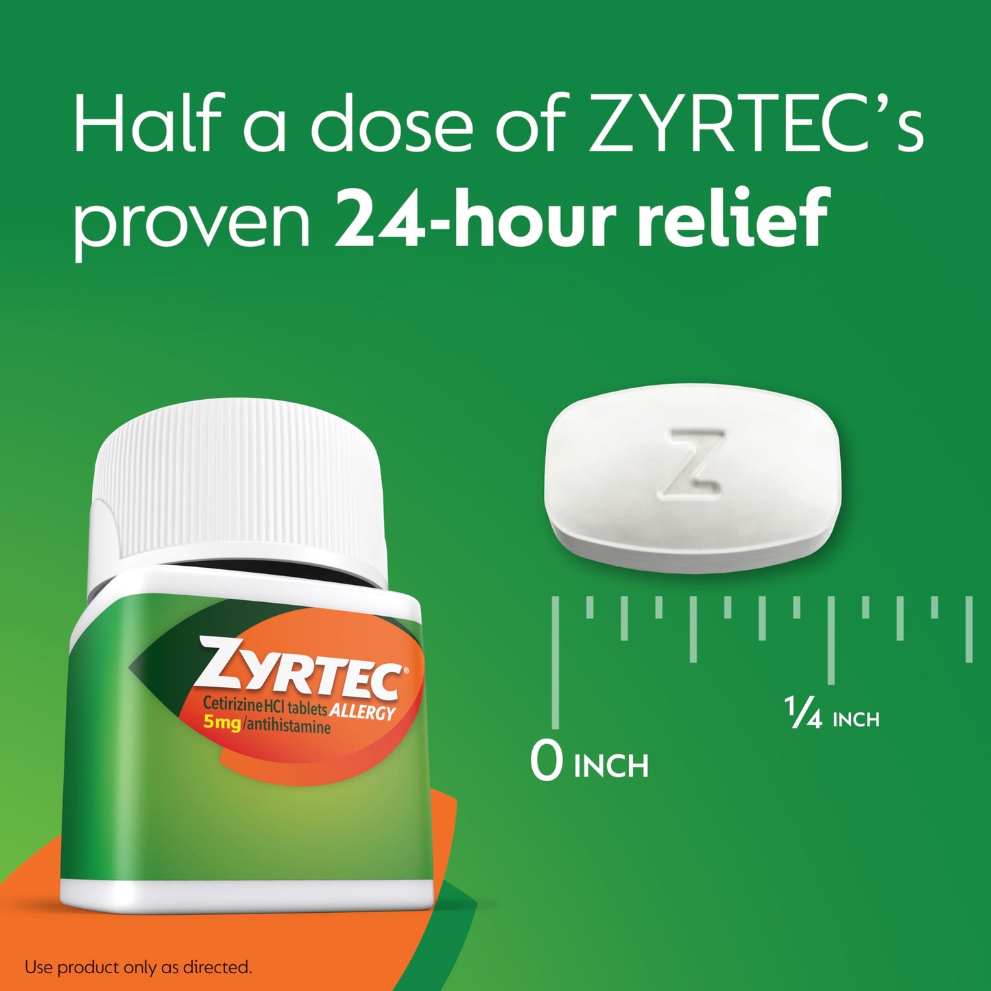 Zyrtec 24 hour allergy medicine container showcasing the authentic USA imported seal.