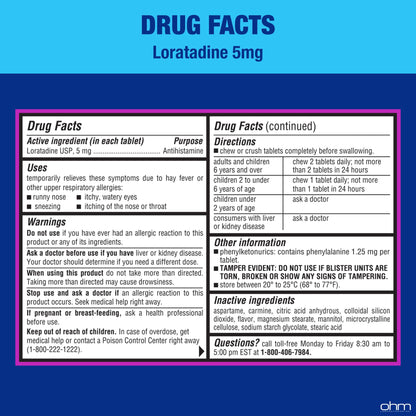 Ohm authentic USA imported children's allergy tablets bottom showing expiry information.