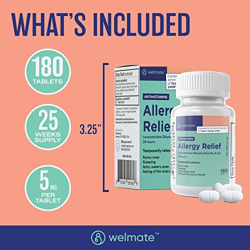 WELMATE non drowsy antihistamine tablets packaging detailing active ingredient and dosage instructions.