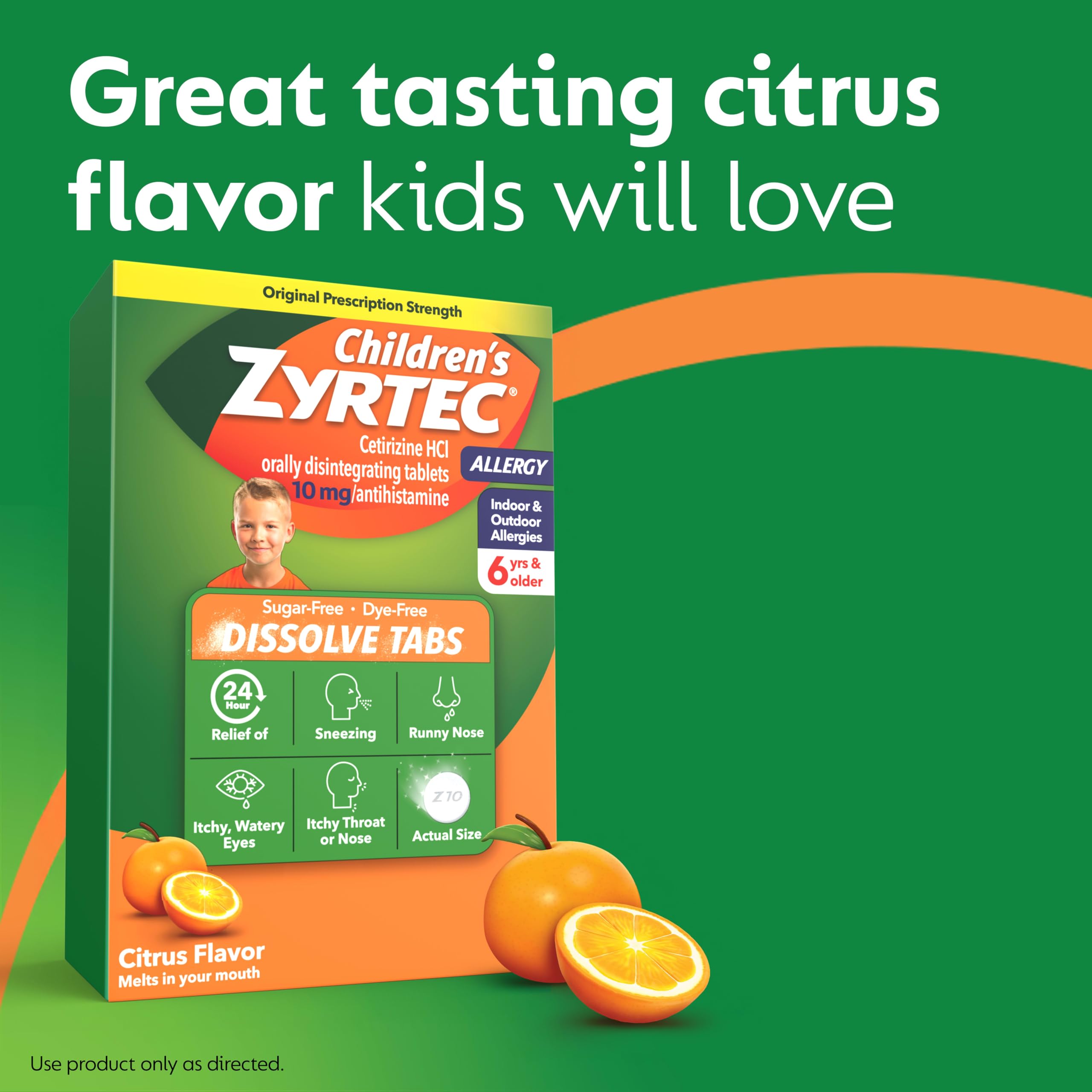 Childrens Zyrtec 10 mg Cetirizine HCl citrus flavor box side details