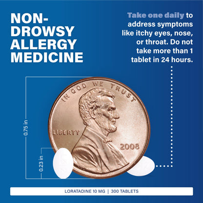 Side view of Major Allergy non-drowsy daily antihistamine bottle highlighting indoor and outdoor symptom treatment
