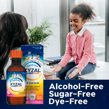 Childrens Xyzal twenty four hour allergy relief with enclosed measuring cup