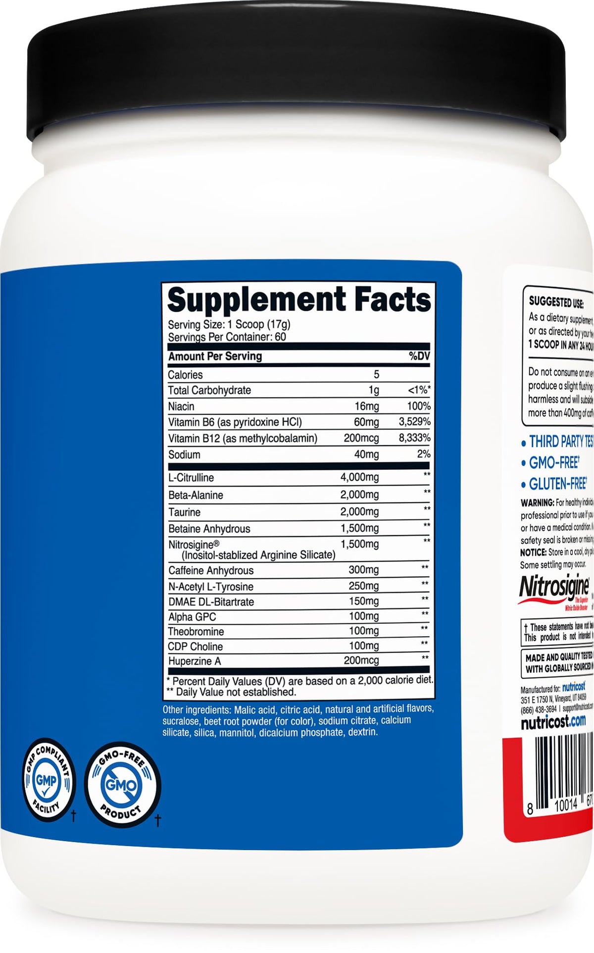 Top view of Nutricost Pre-Workout powder tub lid and seal