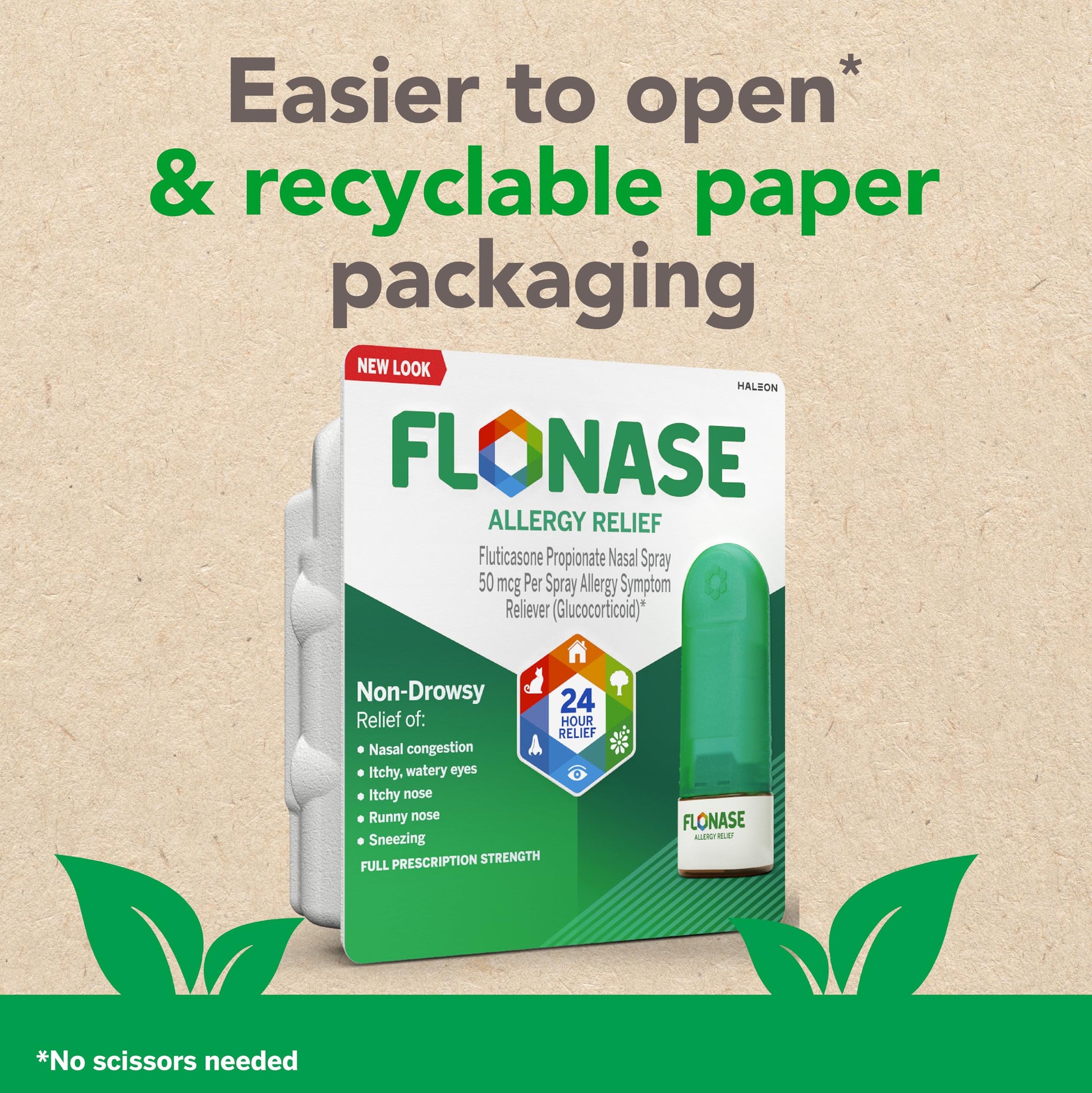 Flonase 144 sprays bottle showing the green cap and spray nozzle.