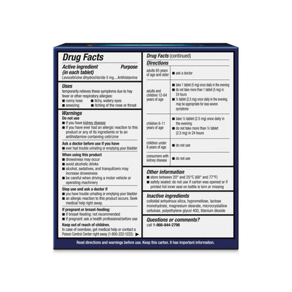 Xyzal Levocetirizine Dihydrochloride 5 mg tablets side panel details with active ingredient information.