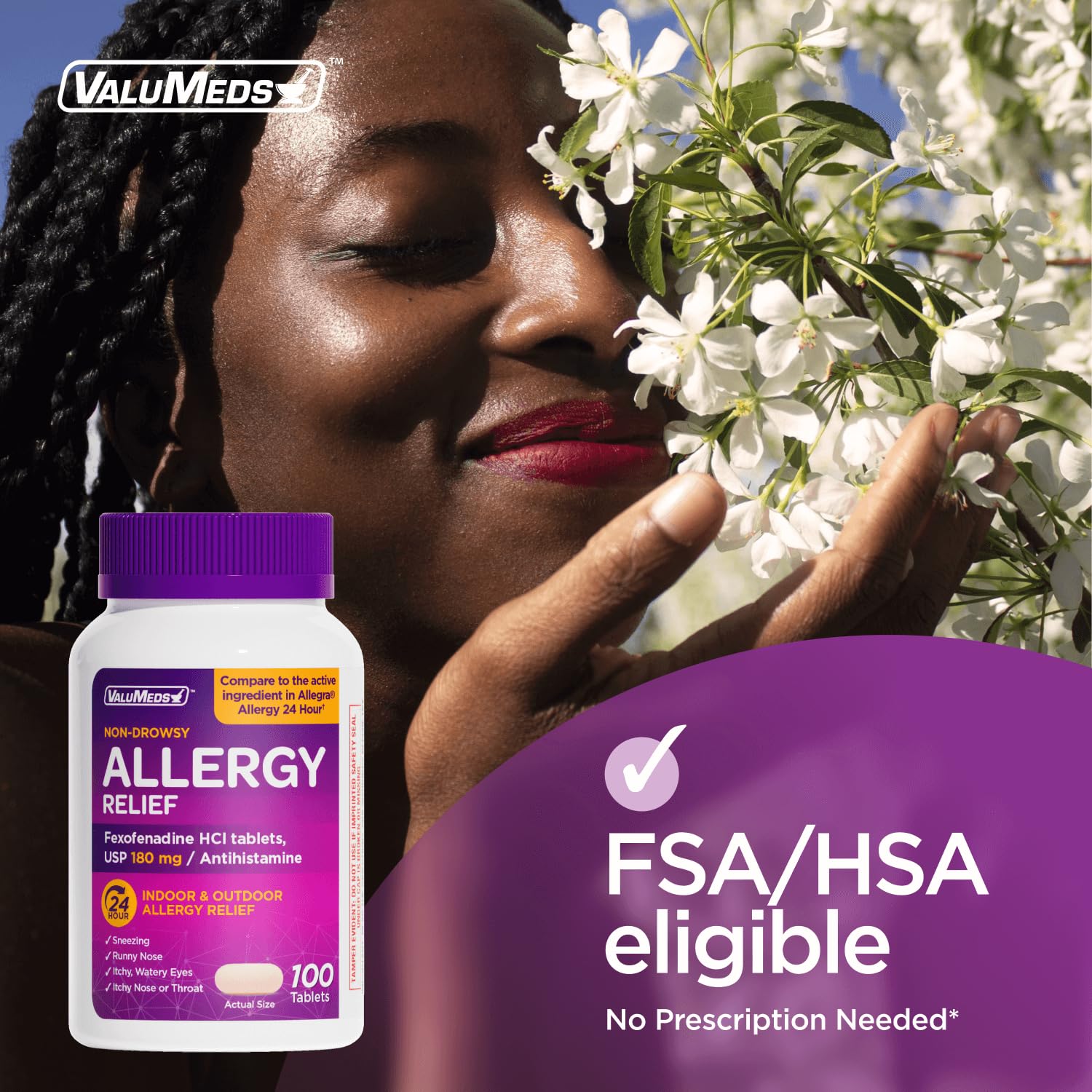 Authentic ValuMeds non drowsy antihistamine tablets imported from USA for seasonal hay fever relief.