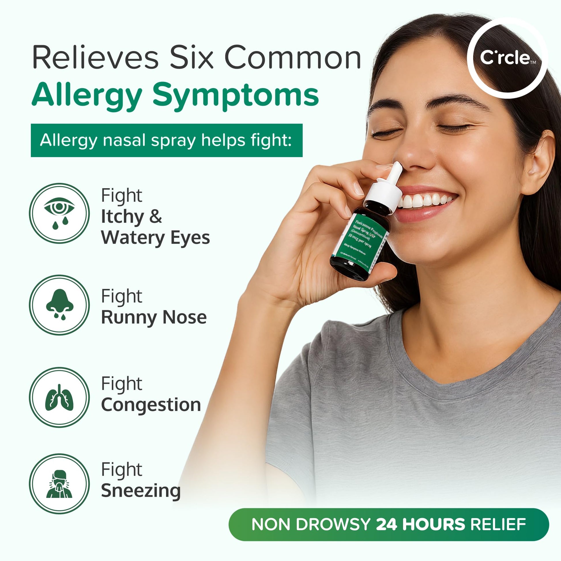 FlutiCare 120 metered sprays bottle showing prescription strength 50 mcg allergy nasal spray
