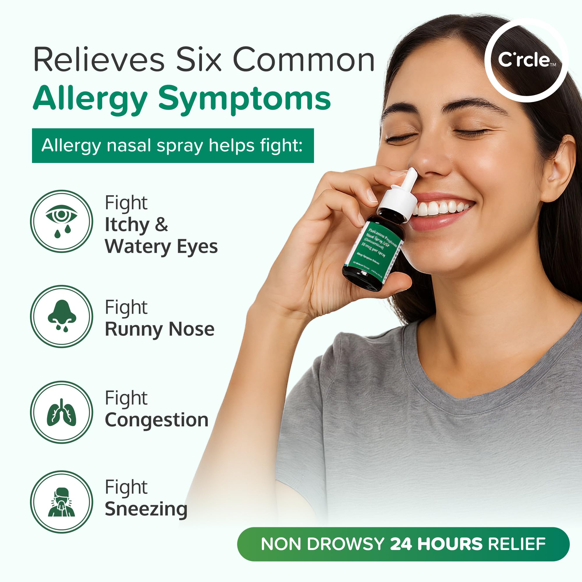 FlutiCare 120 metered sprays bottle showing prescription strength 50 mcg allergy nasal spray