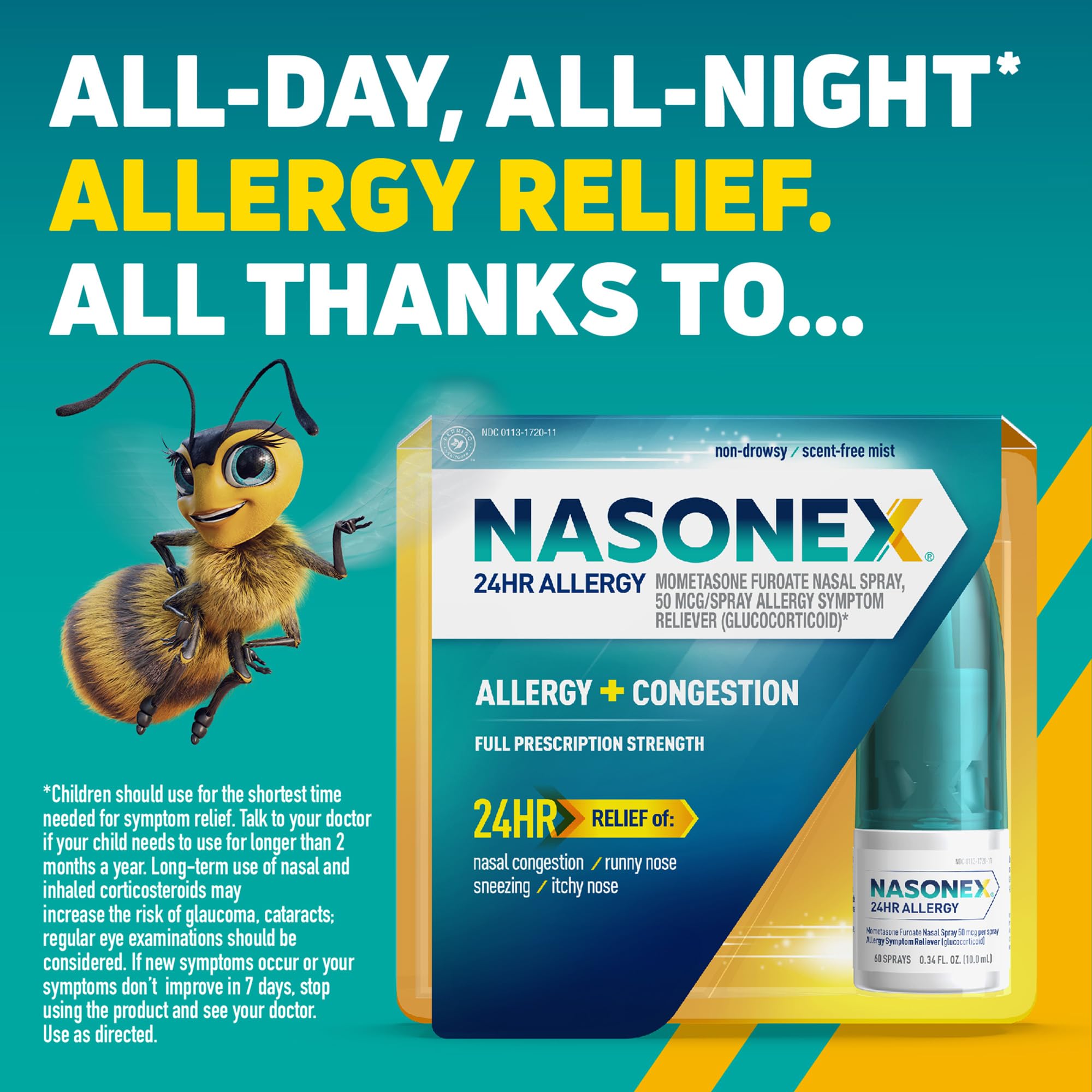 Nasonex mometasone furoate 50 mcg 120 sprays bottle detailing product benefits