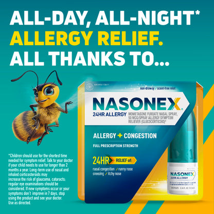 Nasonex mometasone furoate 50 mcg 120 sprays bottle detailing product benefits