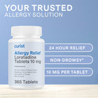 Side view of Curist non drowsy 365 count antihistamine daily supplement packaging