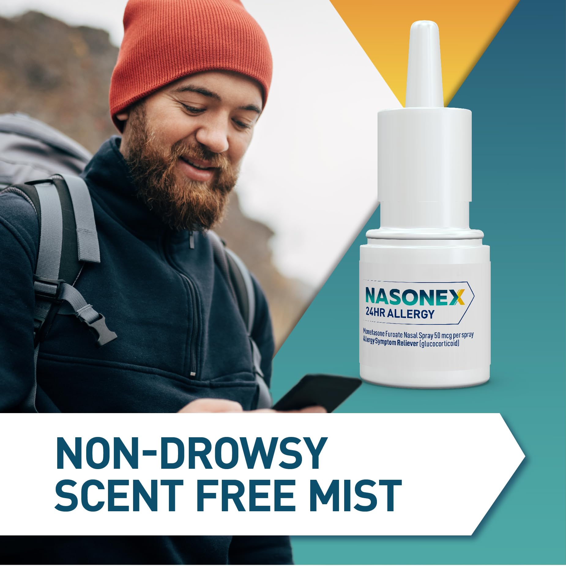 Full packaging assembly of Nasonex 120 sprays showing authentic product seal