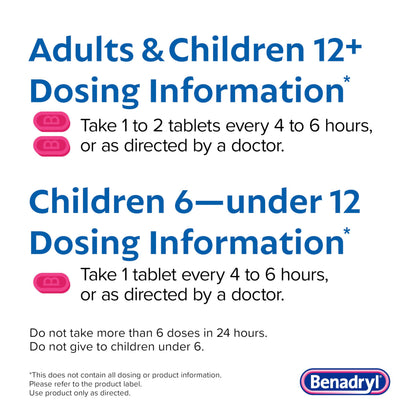 Benadryl indoor and outdoor allergy relief tablets side panel view detailing warnings