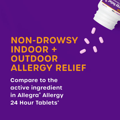 HealthCareAisle Fexofenadine Hydrochloride 180 mg tablet bottle showing drug facts and ingredients
