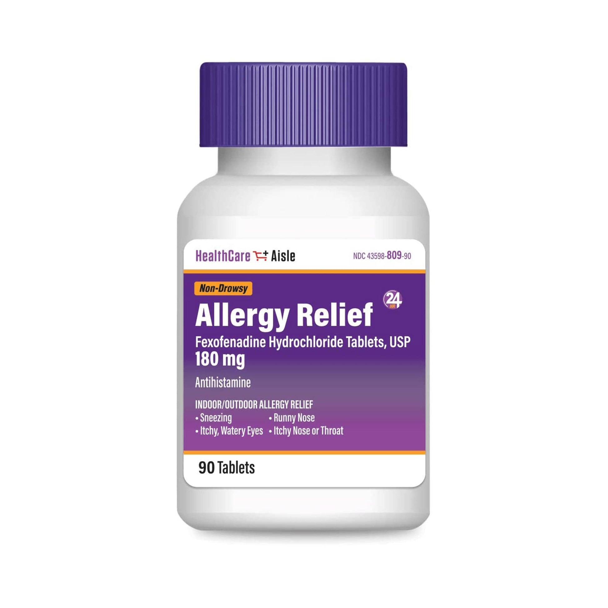 Imported HealthCareAisle 24 hour allergy medication side panel with clear dosage instructions