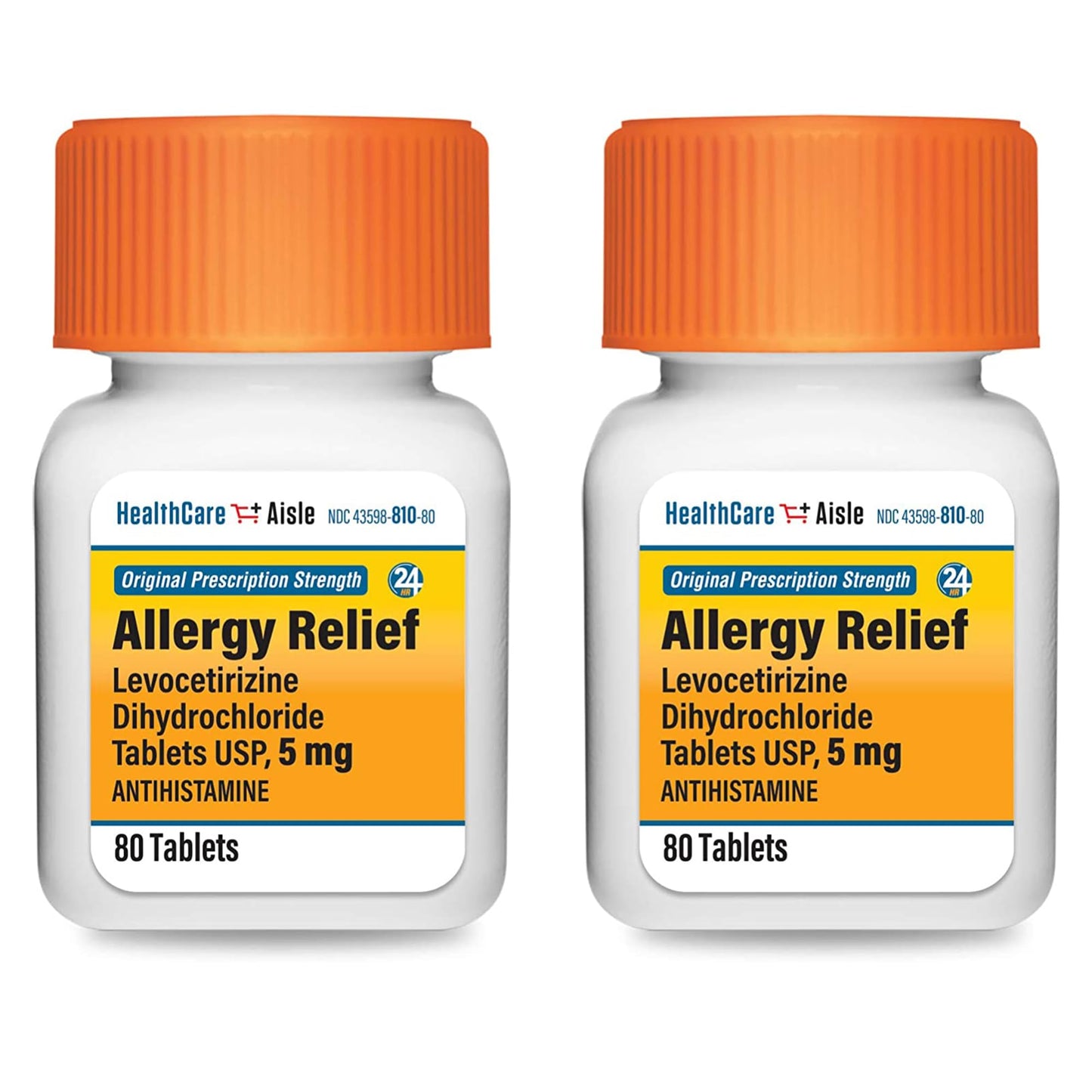 Authentic HealthCareAisle twenty four hour allergy medication label text displaying original prescription strength