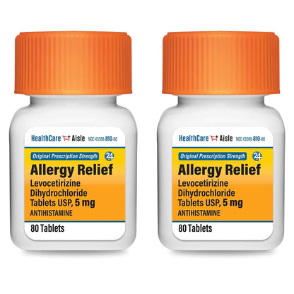 Authentic HealthCareAisle twenty four hour allergy medication label text displaying original prescription strength