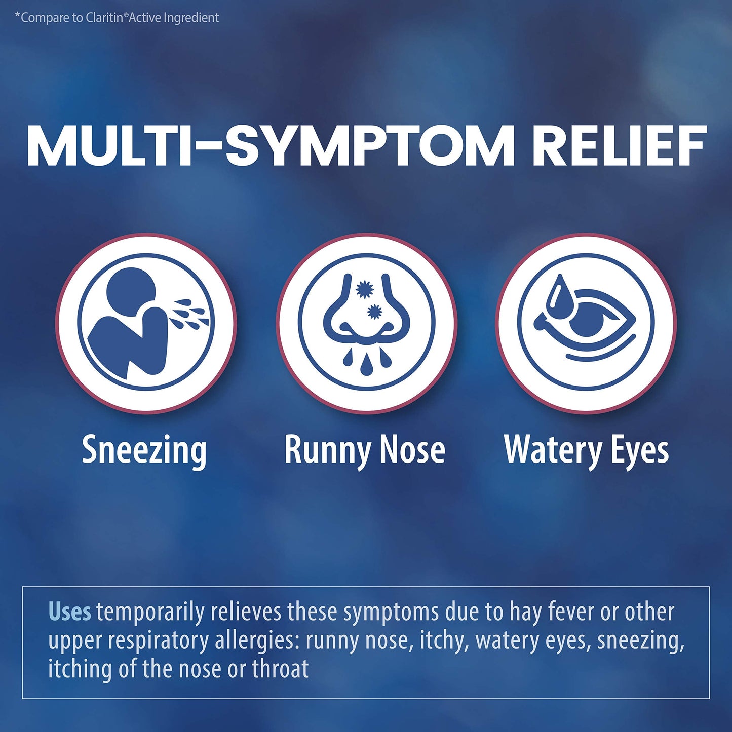 Close-up of the dye-free non-drowsy allergy relief tablets label by HealthA2Z brand.