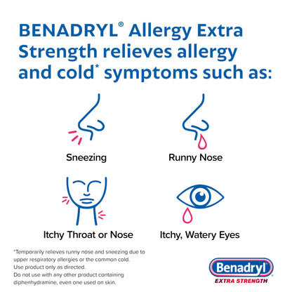 USA imported Benadryl Extra Strength allergy medicine 24 count box showing dosage instructions and directions