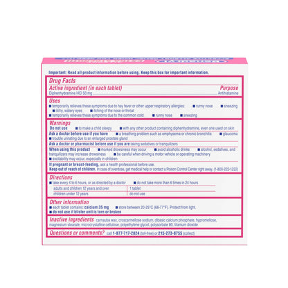 Benadryl Extra Strength 24 count allergy relief medicine tablets blister pack expiration date and lot detail view