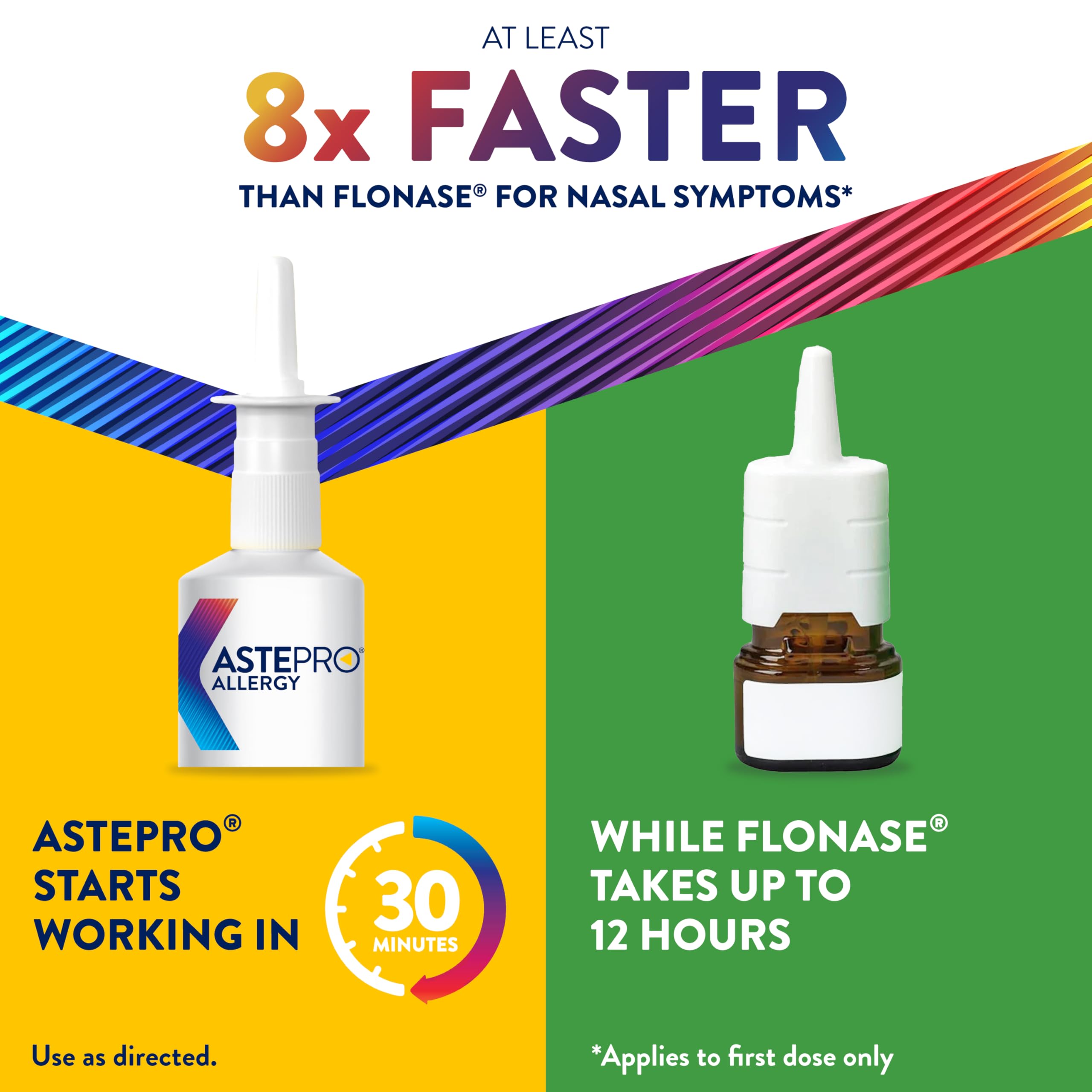 Side angle of the Astepro steroid-free nasal spray bottle highlighting the product labels and active ingredient information.