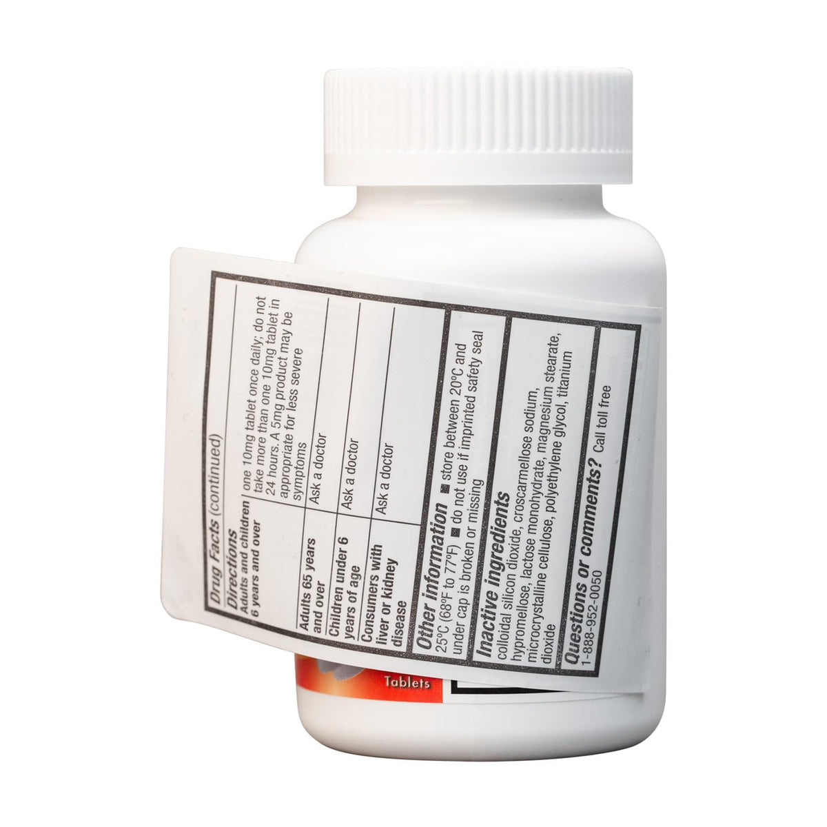 Close up of HealthA2Z dye free allergy pills packaging with expiration details