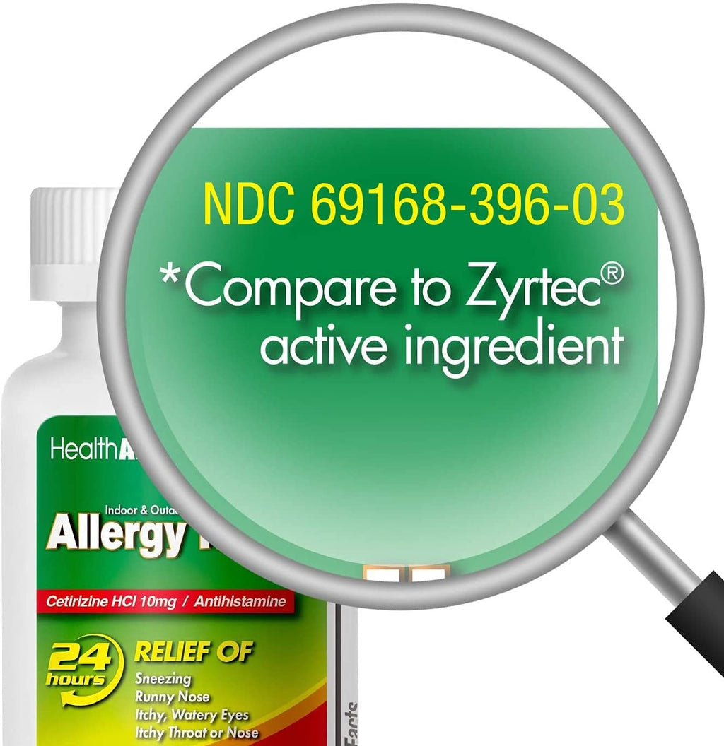Side view of HealthA2Z 24 hour antihistamine bottle showing usage directions