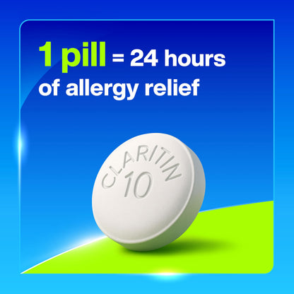 Claritin Loratadine 10mg 100 Tablets close up view of the adult allergy relief instructions