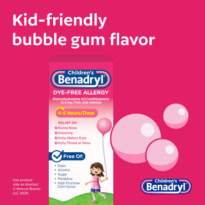 Dye free sugar free kids antihistamine medicine for runny nose and sneezing relief