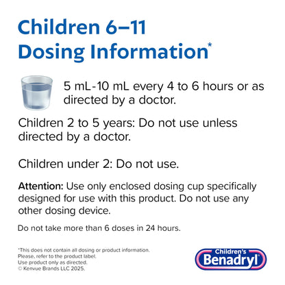 Benadryl children allergy relief diphenhydramine hcl 12.5 mg clean formula benefits