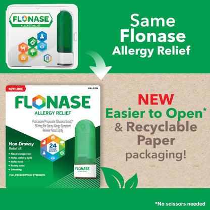 Flonase 144 sprays bottle side panel showing drug facts and active ingredients