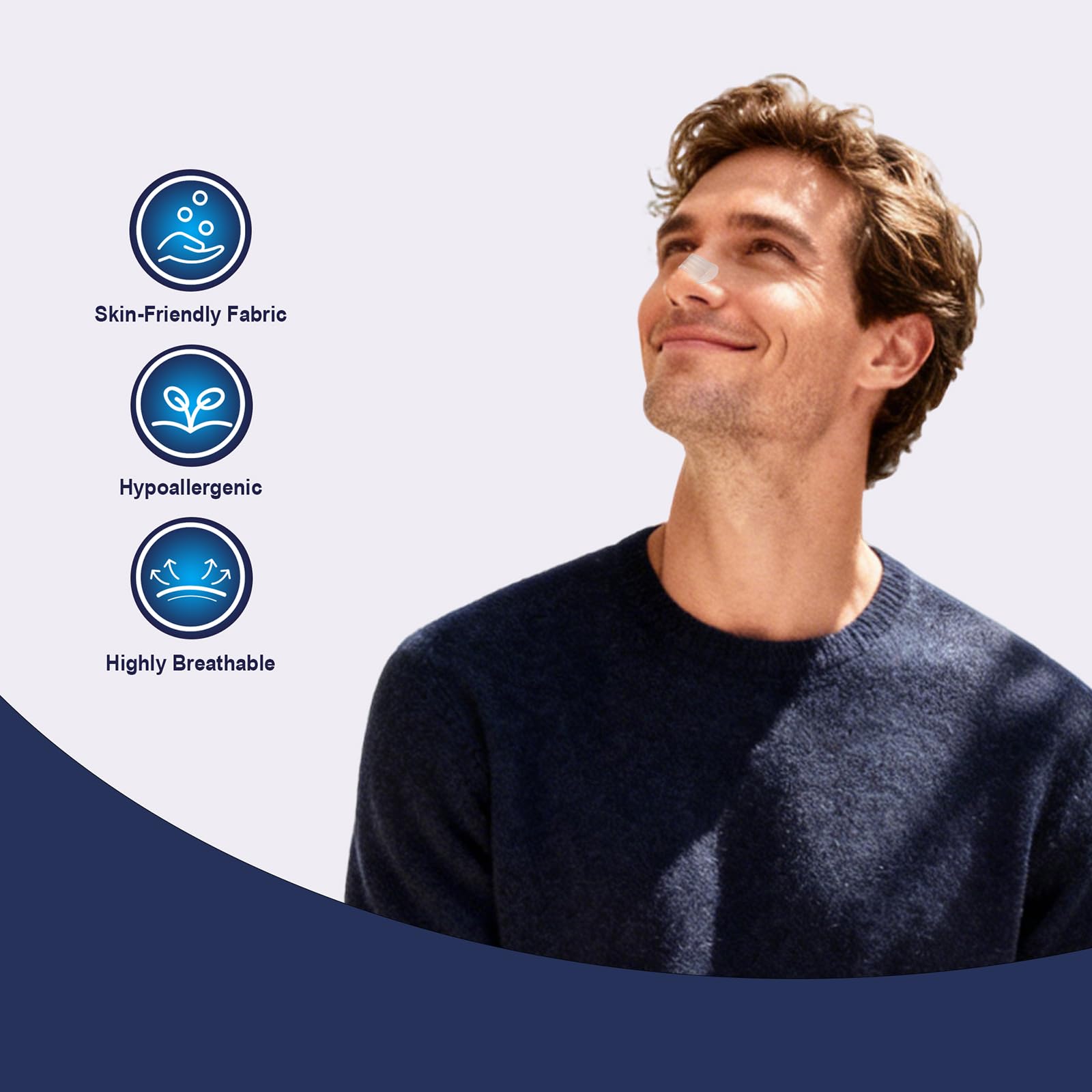 Skin friendly latex free nasal bands demonstrating physical expansion of nasal passages.