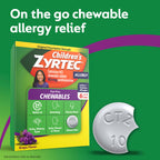 Zyrtec Childrens grape flavored chewable antihistamine tablets box for 24 hour relief