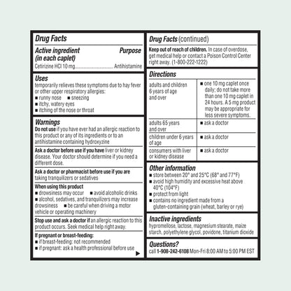 ValuMeds cetirizine 10mg bottle standing upright illustrating 24 hour indoor and outdoor allergy armor