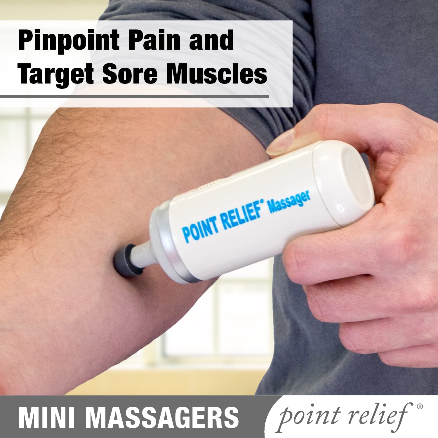 Point Relief handheld massager showing four interchangeable heads