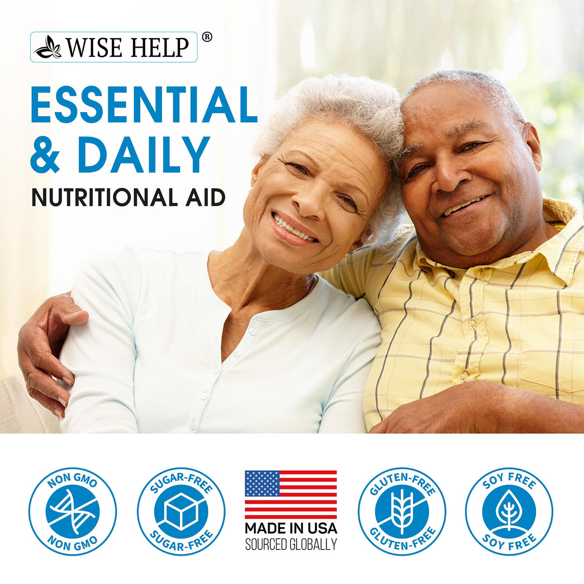Side view of Wisehelp bottle highlighting nerve antioxidant benefits