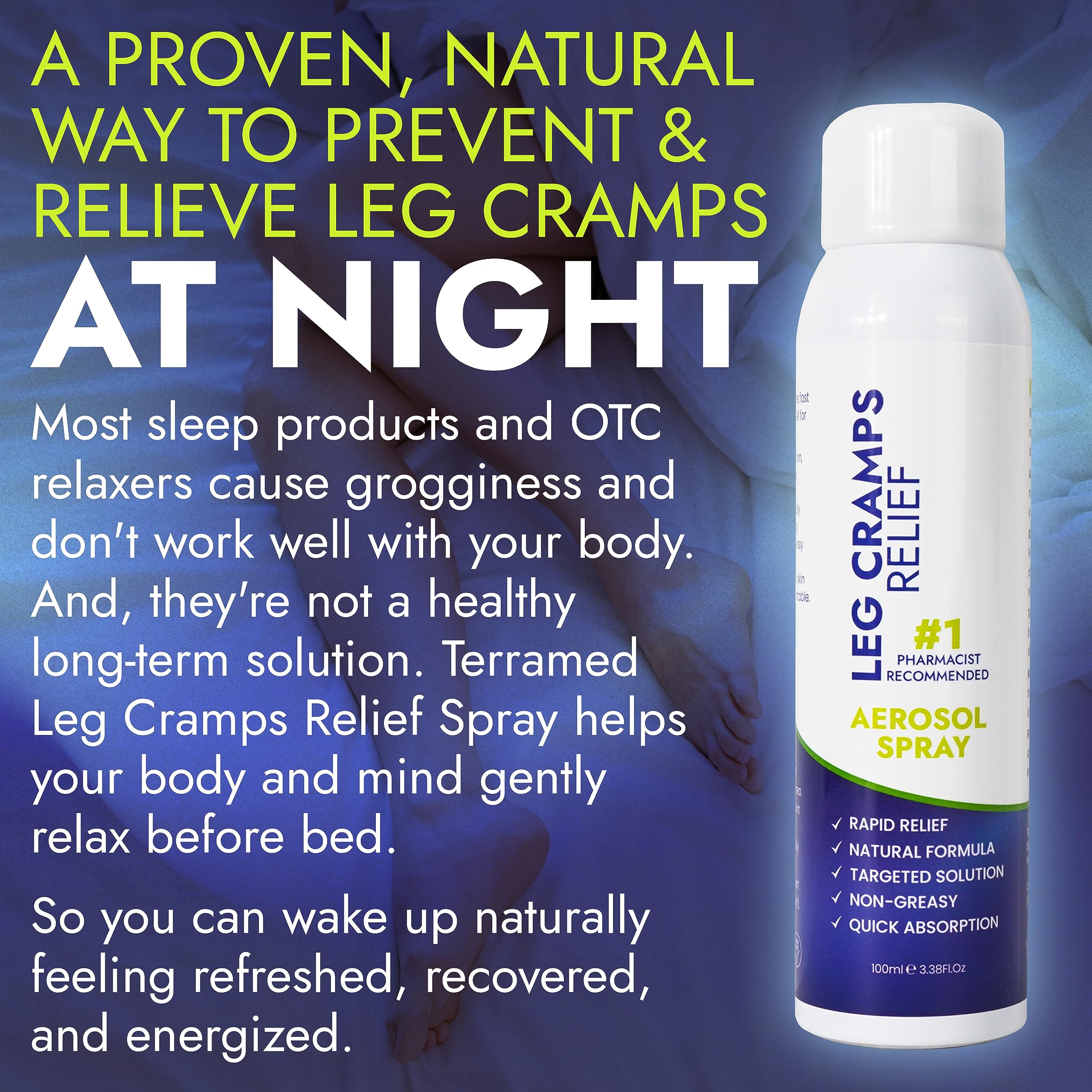 Terramed Just Think Comfort spray bottle next to active lifestyle imagery