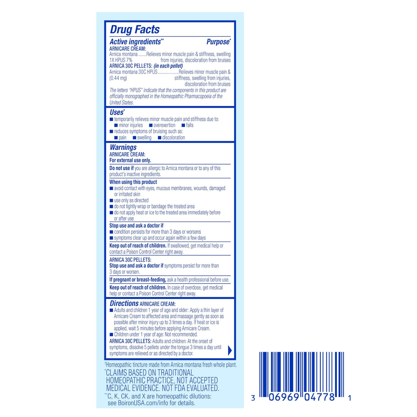 Boiron Arnica 30c pellet tube for oral pain relief